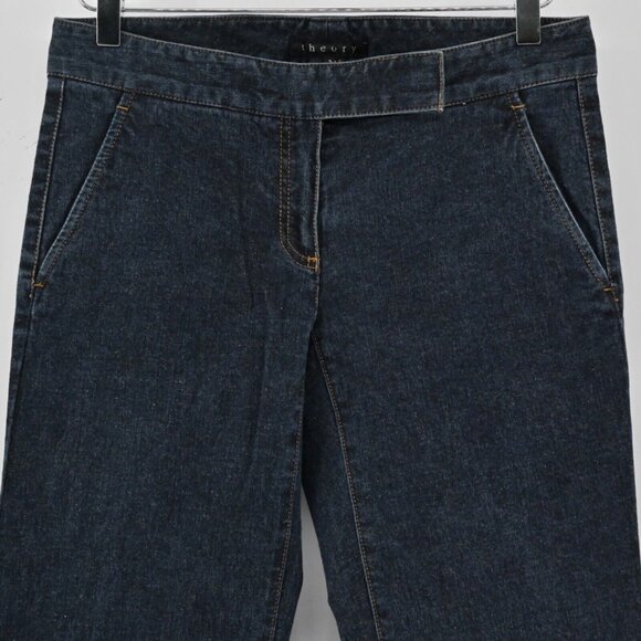 Vtg THEORY Jeans Womens Sz 2 Flare Trouser Dark Wash Low Rise Stretch Office Y2k - Picture 2 of 10